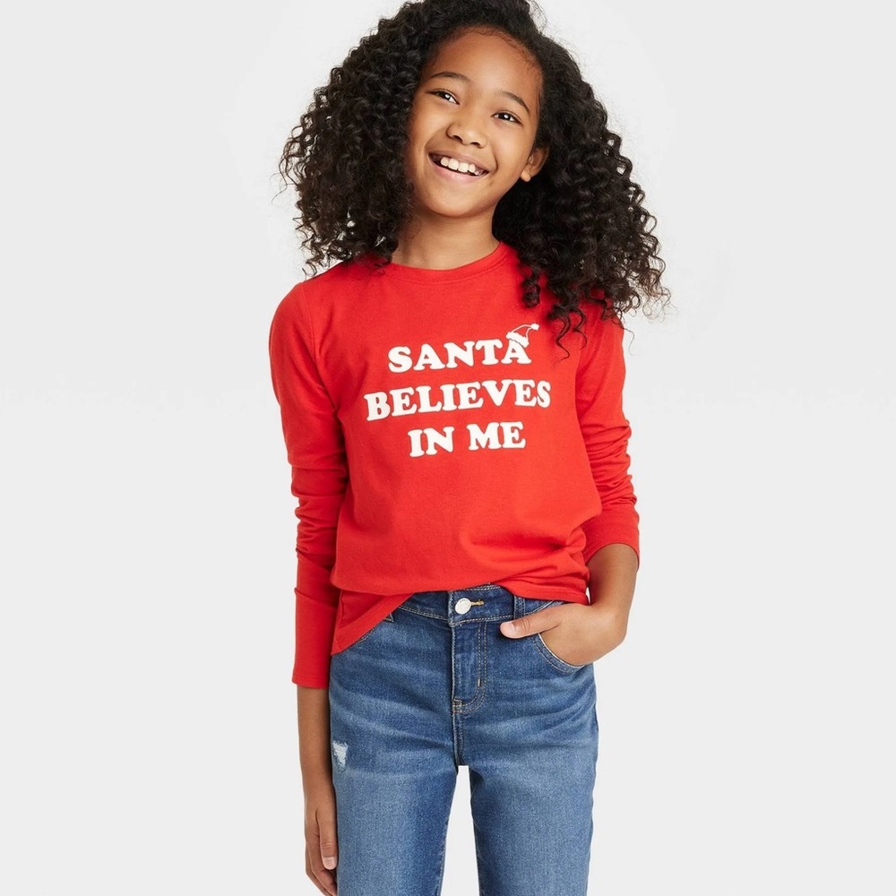 Cat & Jack Santa Believes In Me Long Sleeve Christmas Shirt